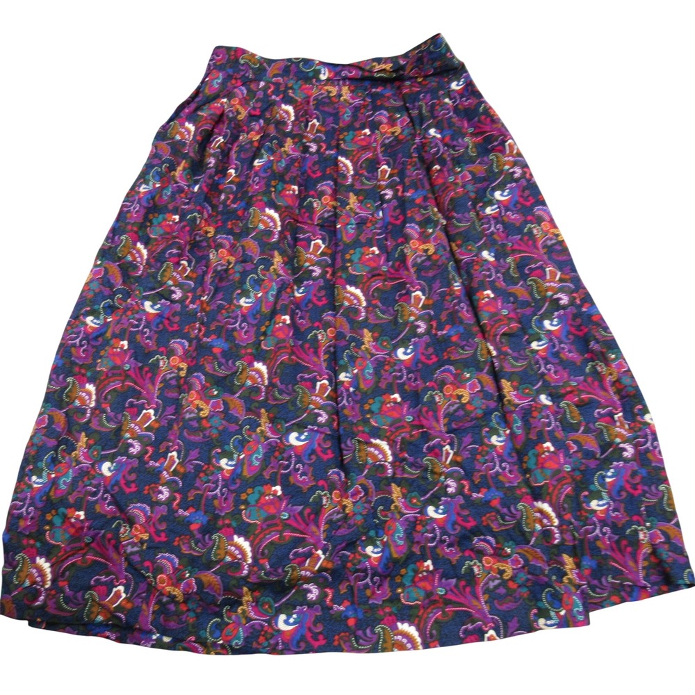 Segue Vintage Paisley Floral Midi Skirt Womens 14 Purple Rayon Boho Yugoslavia